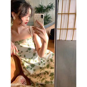 2022 Phụ nữ mùa hè hoa Sling Dress Midi Skirt + Cardigan chống nắng dài tay váy-9