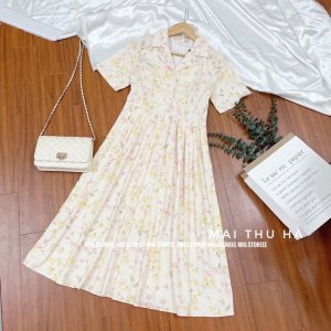 [ẢNH THẬT] ĐẦM HOA LY CỔ VÉT CHÂN XOÈ XẾP LY-8