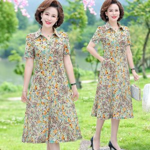 Mẹ mùa hè váy hoa dài váy dài trung niên Quần áo phụ nữ trung niên và cao tuổi-4