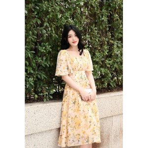 V113 - Váy hoa vàng cổ vuông dáng dài vintage - (MC) Modish and Chic-4