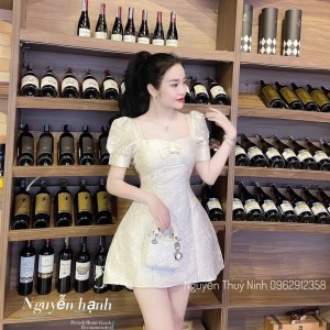Váy gấm hoa tay bồng dáng ngắn cực xinh dự tiệc-3