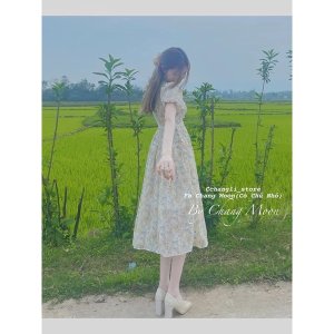 [Hàng thiết kế ] Váy voan hoa nhí vintage tay ngắn bồng xếp ly dài maxi ly ngực tiểu thư sang chảnh-6