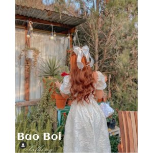 Váy hoa oranga cổ phối bèo tay bồng bo eo dáng xoè siêu xinh (kèm ảnh thật)-4