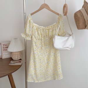 Đầm hoa nhí tay cộc, váy dáng ngắn hai lớp Emmei v132-4