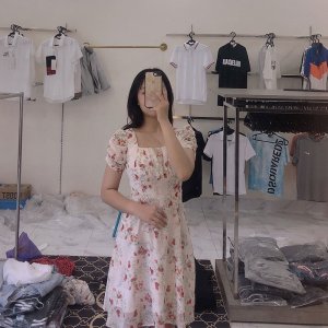 váy hoa nhí cao cấp hoa hồng tay bồng ,đầm cổ vuông kiểu dáng vintage phong cách Ulzzang VCR-6