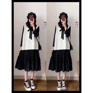 Đầm Babydoll Nữ Nơ Ngực 🦋 Váy Nữ Tay Bồng Dáng Suông 2 Màu 🦋-4