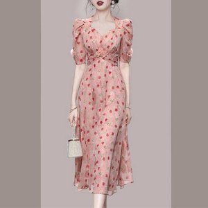 Người nổi tiếng Váy hoa Thời trang Cao cấp Mùa hè mới của Phụ nữ Pháp Ánh sáng sang trọng Mỏng cổ chữ V Gợi cảm Váy hoa Phong cách Bohemian-2