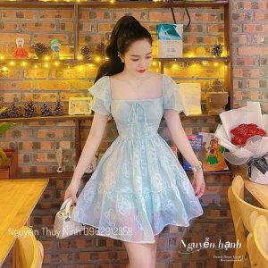 Váy tơ hoa nổi tay ren dáng xoè dự tiệc cực xinh-6