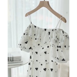 Váy nữ hoa nhí, đi biển, đi tiệc,màutrắng sang chảnh (mặc được 2 kiểu) váy 2 lớp Linstore thiết kế V10-7