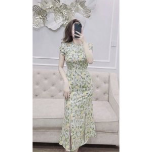 VÁY HOA XANH HỞ LƯNG CÚC NGỌC CHO NỮ-3