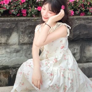 Váy dây 🌸 Đầm maxi dáng dài hoa nhí màu đỏ hồng in hình dáng xoè phong cách Hàn Quốc Ulzzang PHULA-6