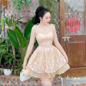 Váy hoa 2 dây dáng xoè công chúa chất tơ ép cực xinh dự tiệc-3