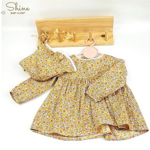 Set váy hoa cho bé gái Shine Baby Closet kèm nón bonet kiểu dáng vintage thiết kế tay dài phù hợp làm váy mùa thu đông-7