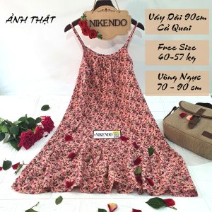 Váy 2 Dây Hoa Nhí Vải Lanh Quai Buộc – Váy Lanh 2 Dây Dáng Xòe Nikendo VL1-4