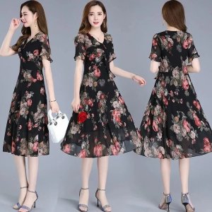 Đầm Dài Trung Bình In Họa Tiết Hoa Thời Trang Mùa Hè Hàng Mới Kích Thước Ngoại Cỡ 2022 Dành Cho Nữ-2