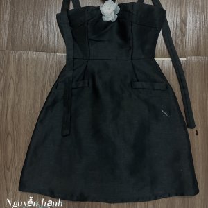 Váy tafta hoa ngực dây chéo dự tiệc cực xinh có màu be đen trắng-7