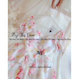 Váy hoa tiểu thư tay bồng cổ vuông phối hoa hồng-6