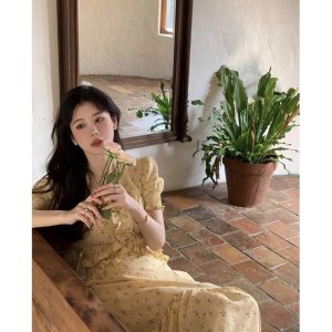 [ẢNH THẬT] VÁY HOA VÀNG PHỐI BÈO DÁNG DÀI CHÂN CÁ VHVBDC-8