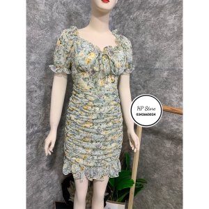 (Siêu Hót) Váy hoa cổ vuông rút dây buộc nhún tầng đuôi cá siêu xinh sẵn đệm ngực-8