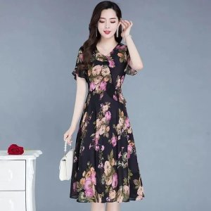 Đầm Dài Trung Bình In Họa Tiết Hoa Thời Trang Mùa Hè Hàng Mới Kích Thước Ngoại Cỡ 2022 Dành Cho Nữ-4
