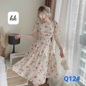 Váy hoa tơ xếp ngực phong cách ngọt ngào-hàng thiết kế-2