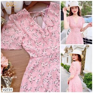 V2731 váy voan hoa nhí cổ V công sở nữ tính - (DVC&ACC) Dolce viva colection-4