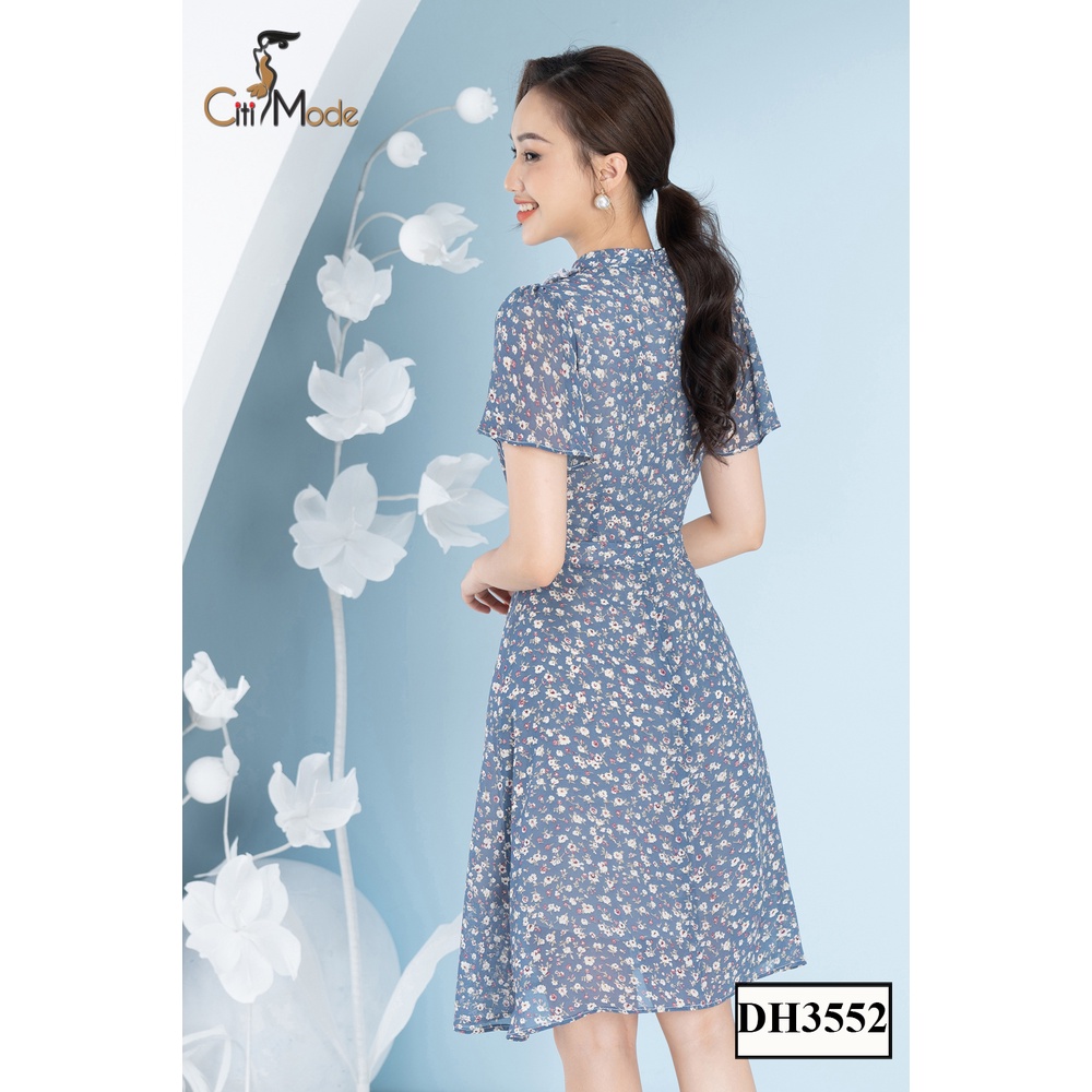 Đầm hoa nhí nữ tím đính hoa cổ CITI MODE chất vải cao cấp 2 lớp DH3552-4