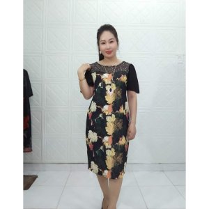 Mã VH002 Váy Đầm trung niên hoạ tiết 3in 3D, kết Đá kim sa ,sang chảnh ,vải Umi co giãn mềm mịn mát-5