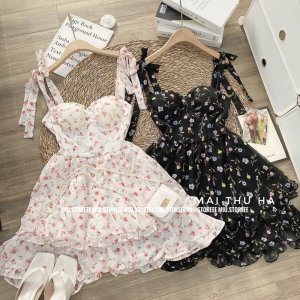 [ẢNH THẬT] VÁY HOA HAI DÂY CÚP NGỰC BUỘC NƠ VAI TẦNG XOÈ VH2SNT-8