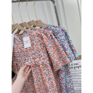 [ảnh thật-sẵn] Váy hoa nhí babydoll tay bồng xếp ly ngực-5