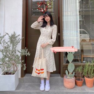 [Video/Ảnh Thật] Váy Hoa Cỏ - Váy hoa nhí dáng dài 2 lớp thắt nơ eo Vintage-2