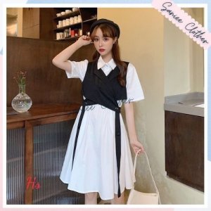 Set Váy Sơ Mi Kèm Gile Đai Tách Mềm Mịn Không Nhăn Unisex Mặc Được 2 Kiểu Saniee Clother-3