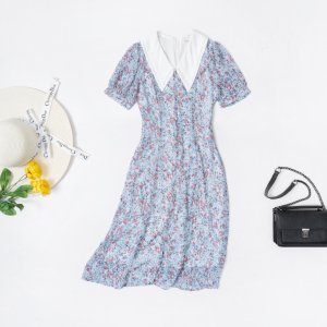 Váy hoa nhí dáng dài công sở cao cấp cổ đức eo nhấn đai cúc ngọc chất liệu mềm mịn 2 lớp thiết kế-7