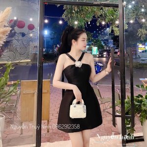 Váy tafta hoa ngực dây chéo dự tiệc cực xinh có màu be đen trắng-5