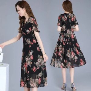 Đầm Dài Trung Bình In Họa Tiết Hoa Thời Trang Mùa Hè Hàng Mới Kích Thước Ngoại Cỡ 2022 Dành Cho Nữ-8