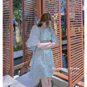 [ảnh thật-sẵn] Váy hoa nhí babydoll tay bồng xếp ly ngực-8