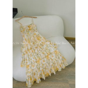 Váy 2 dây hóa nhí xòe tầng hoa vàng thời trang sang trọng TL2208-6