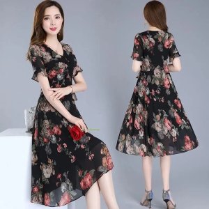 Đầm Dài Trung Bình In Họa Tiết Hoa Thời Trang Mùa Hè Hàng Mới Kích Thước Ngoại Cỡ 2022 Dành Cho Nữ-5