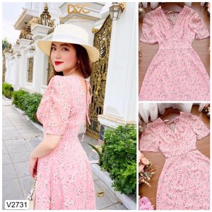 V2731 váy voan hoa nhí cổ V công sở nữ tính - (DVC&ACC) Dolce viva colection-2