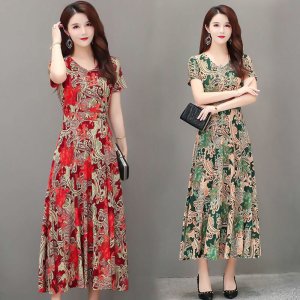 Đầm Dài Qua Gối Bằng Lụa Lạnh In Họa Tiết Thời Trang Mùa Hè 2020 Dành Cho Phụ Nữ Trung Niên-4