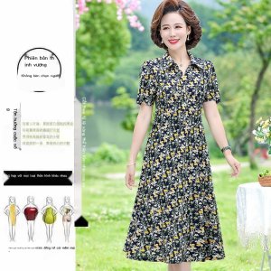 Mẹ mùa hè váy hoa dài váy dài trung niên Quần áo phụ nữ trung niên và cao tuổi-2