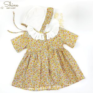 Set váy hoa cho bé gái Shine Baby Closet kèm nón bonet kiểu dáng vintage đáng yêu với họa tiết hoa nhí màu vàng-8