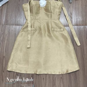 Váy tafta hoa ngực dây chéo dự tiệc cực xinh có màu be đen trắng-9