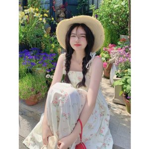 Váy dây 🌸 Đầm maxi dáng dài hoa nhí màu đỏ hồng in hình dáng xoè phong cách Hàn Quốc Ulzzang PHULA-2