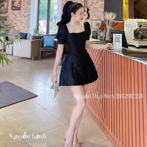 Váy gấm hoa tay bồng dáng ngắn cực xinh dự tiệc-7