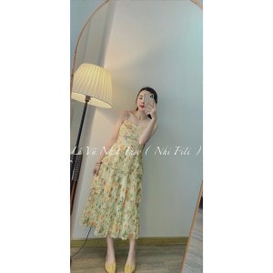 Váy 2 dây hóa nhí xòe tầng hoa vàng thời trang sang trọng TL2208-2