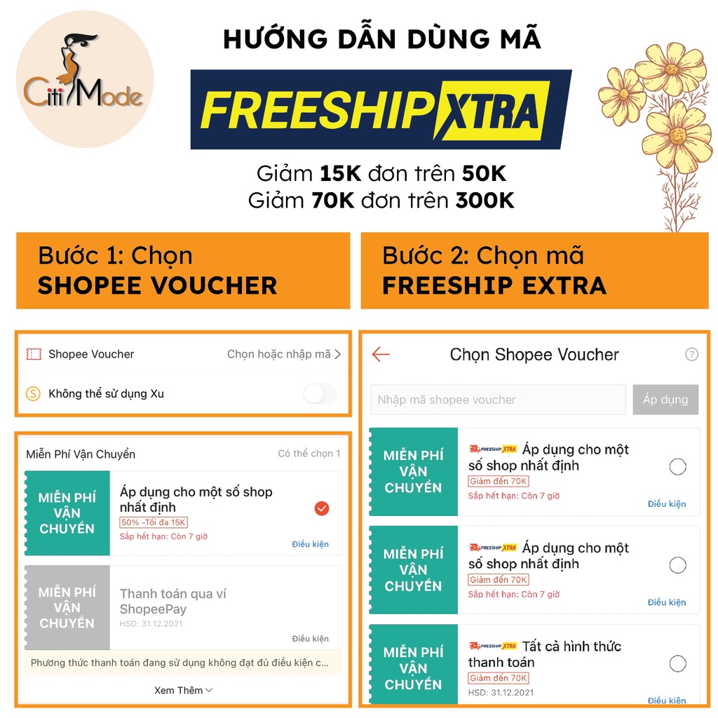Đầm hoa nhí nữ tím đính hoa cổ CITI MODE chất vải cao cấp 2 lớp DH3552-7