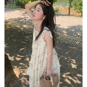 Váy dây 🌸 Đầm maxi dáng dài hoa nhí màu đỏ hồng in hình dáng xoè phong cách Hàn Quốc Ulzzang PHULA-8