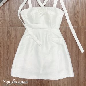 Váy tafta hoa ngực dây chéo dự tiệc cực xinh có màu be đen trắng-8