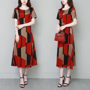 Đầm Dài Qua Gối Bằng Lụa Lạnh In Họa Tiết Thời Trang Mùa Hè 2020 Dành Cho Phụ Nữ Trung Niên-3